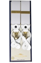 Erwin & Morris Made In UK Plain White 2 in 1 Luxury 35mm Gilt With Leather Ends Trouser Braces With Black Stud